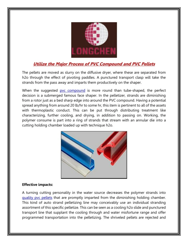Utilize the Major Process of PVC Compound and PVC Pellets