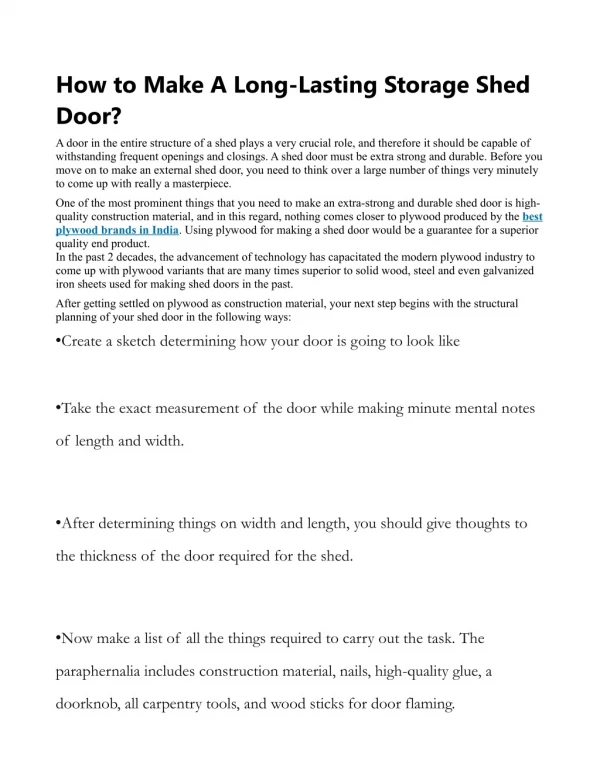 How to Make A Long-Lasting Storage Shed Door?