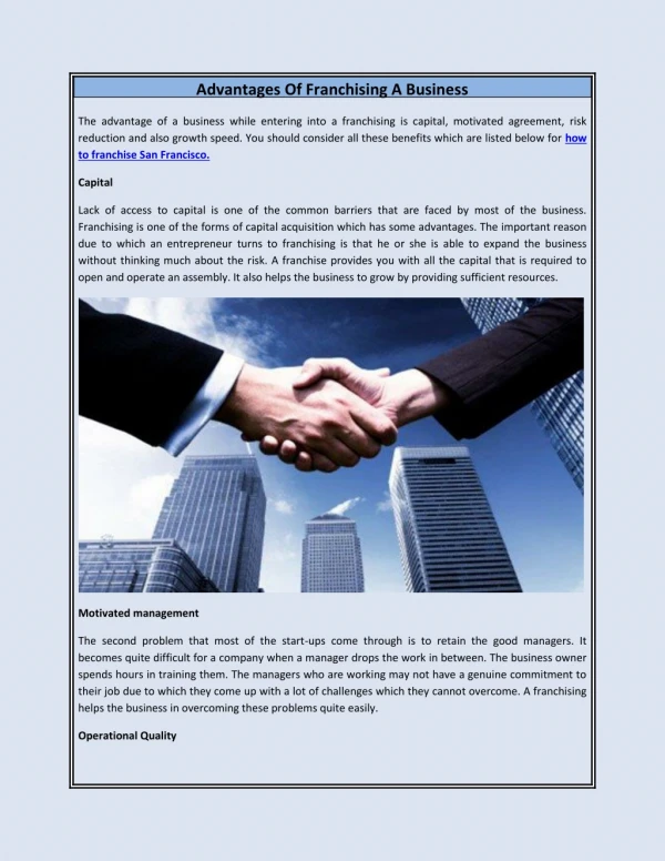 advantages of franchising a business