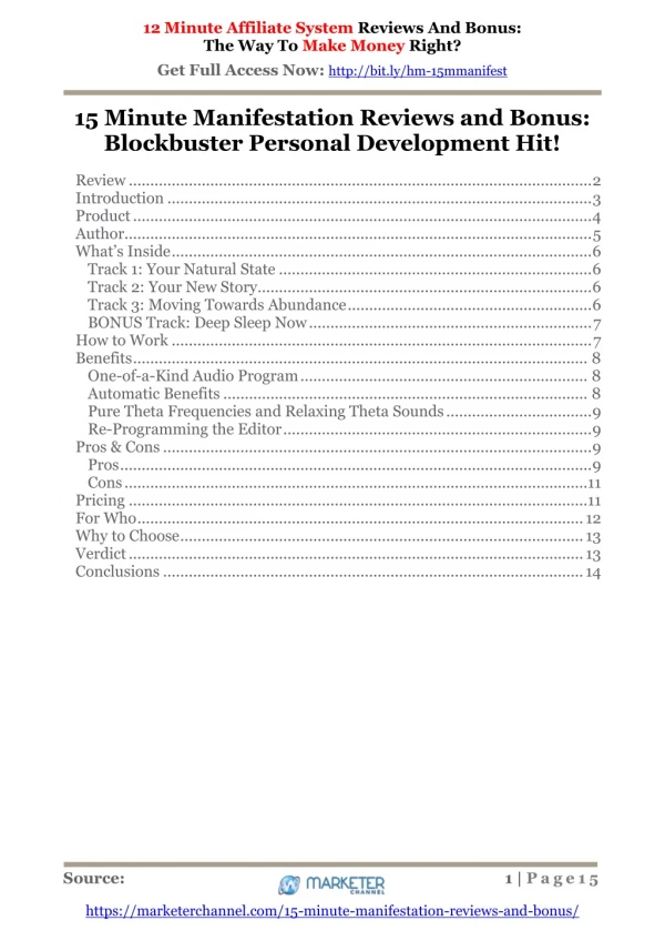 15 Minute Manifestation Reviews and Bonus: Blockbuster Personal Development Hit!