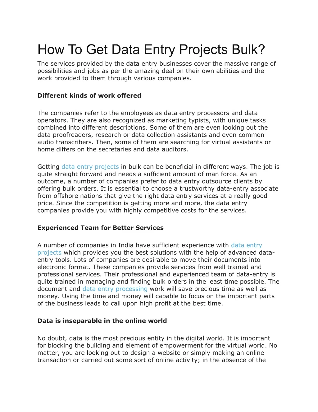 how to get data entry projects bulk the services