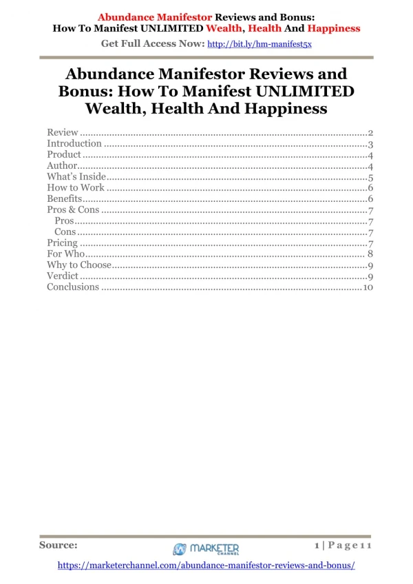 Abundance Manifestor Reviews and Bonus: How To Manifest UNLIMITED Wealth, Health And Happiness