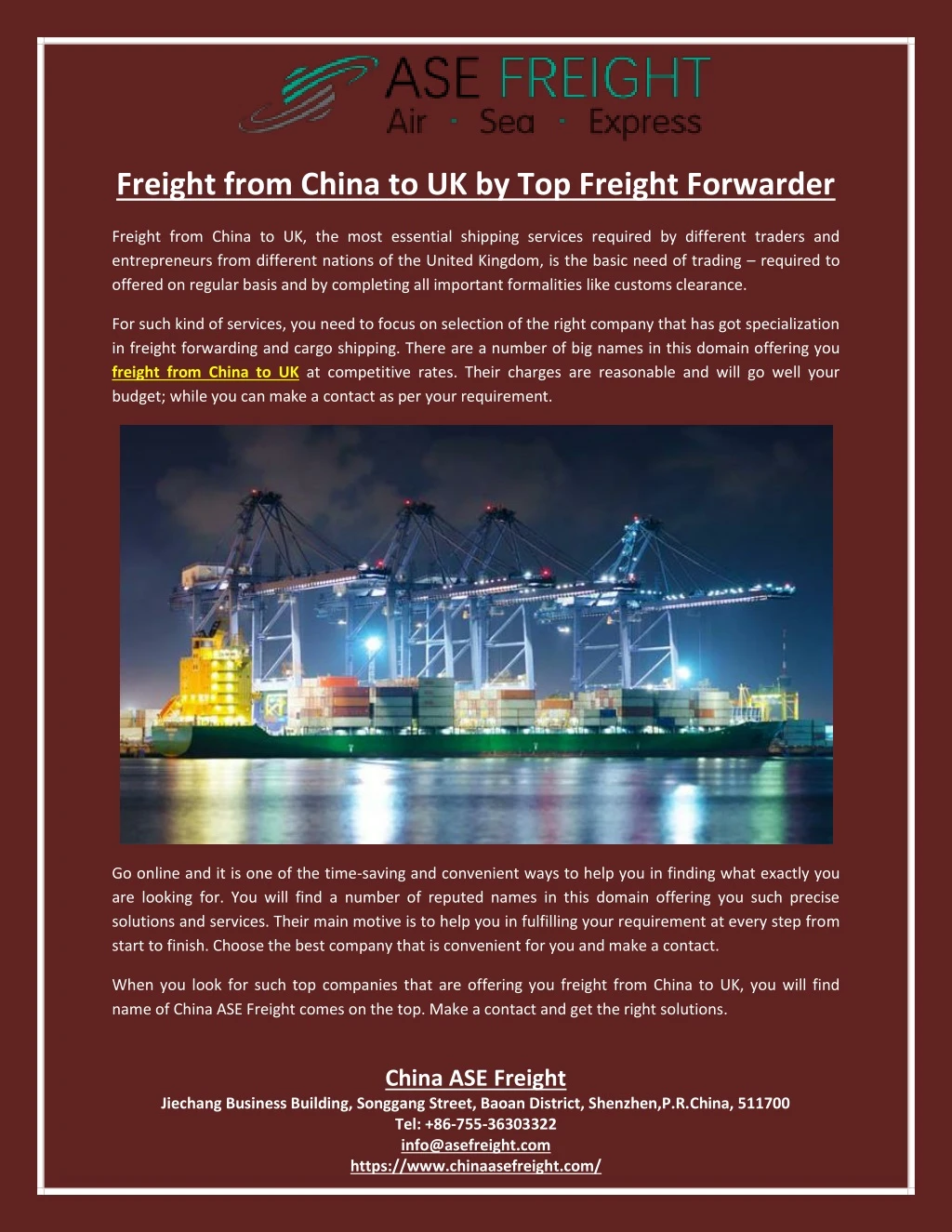 freight from china to uk by top freight forwarder