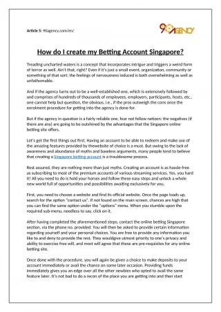How do I create my Betting Account Singapore - slide 1