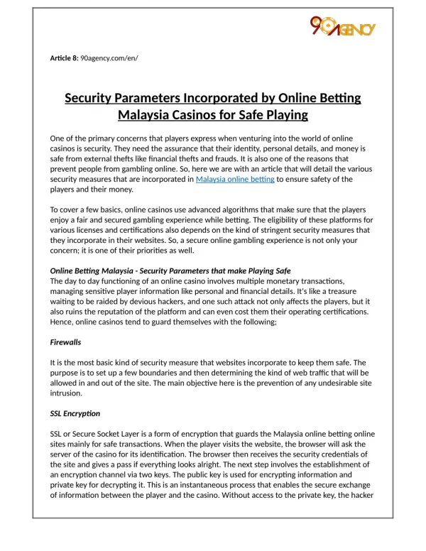 Security Parameters Incorporated by Online Betting Malaysia Casinos for Safe Playing