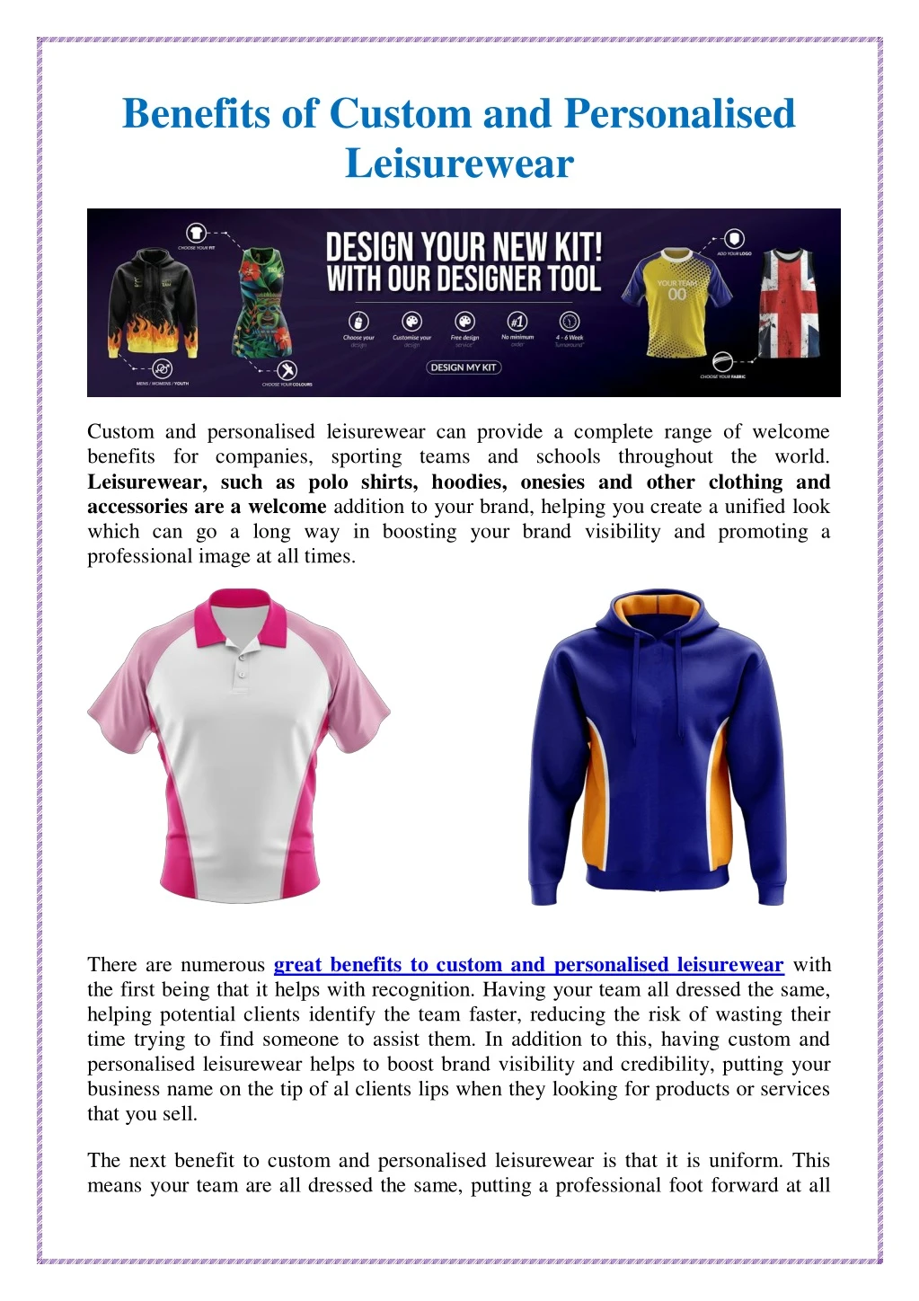 benefits of custom and personalised leisurewear