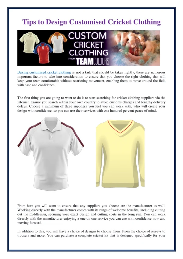 Tips to Design Customised Cricket Clothing