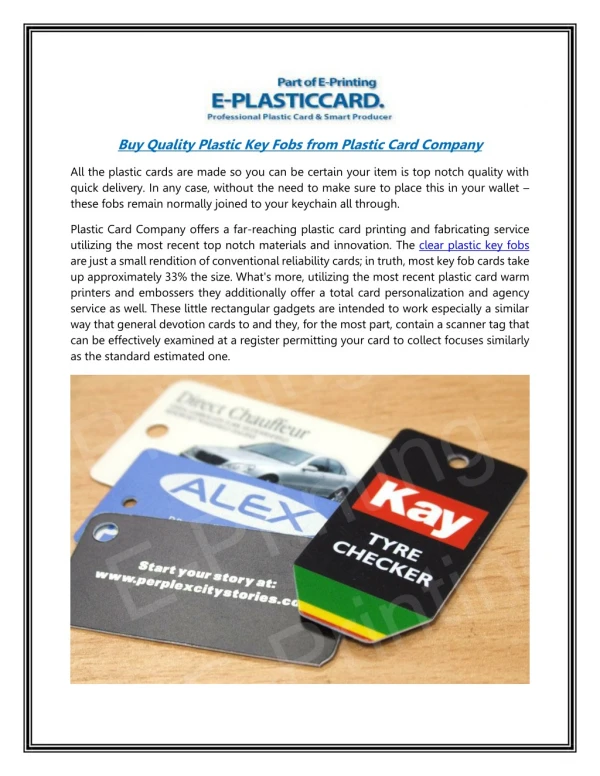 Buy Quality Plastic Key Fobs from Plastic Card Company