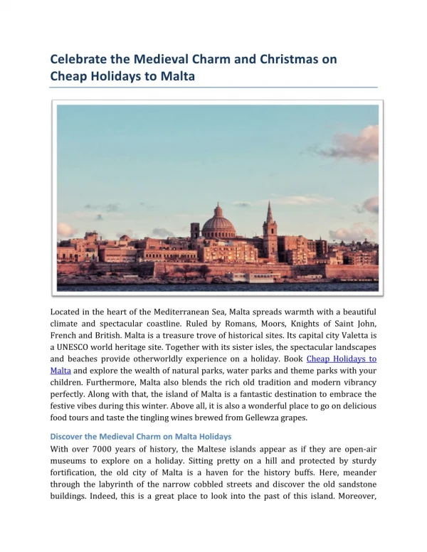 Celebrate the Medieval Charm and Christmas on Cheap Holidays to Malta