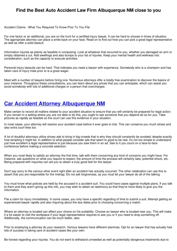 Call upon a Auto Accident Law Firm Albuquerque in your area