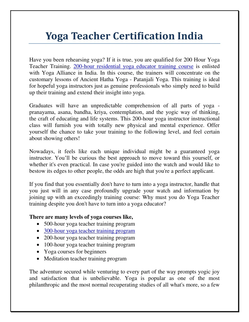 yoga teacher certification india