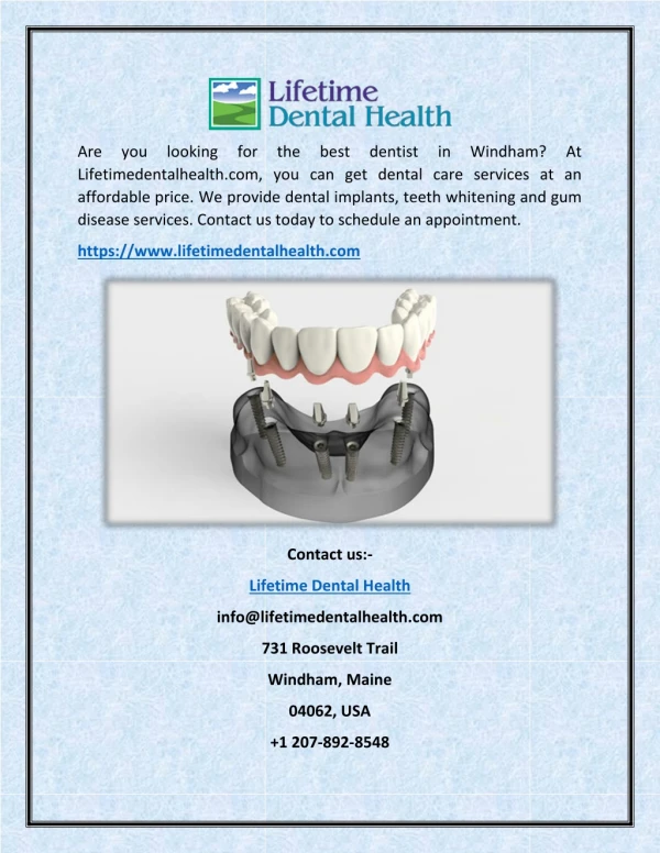 Best dentist in Windham - Lifetimedentalhealth.com