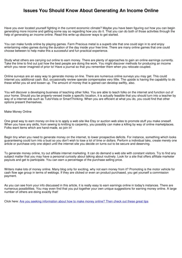issues you should know about generating an income