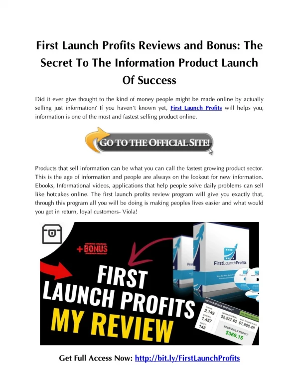 First Launch Profits Reviews and Bonus