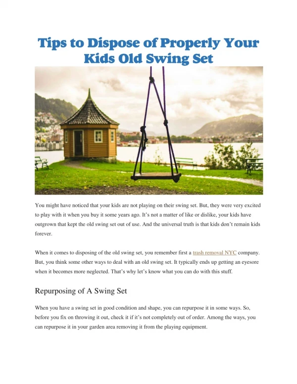 tips to dispose of properly your kids old swing