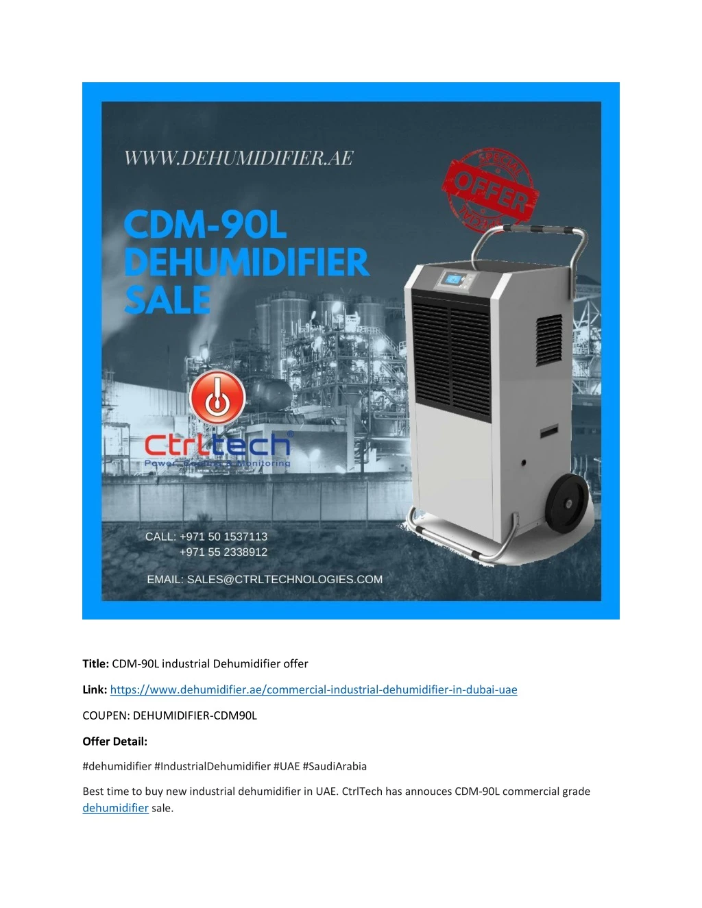title cdm 90l industrial dehumidifier offer