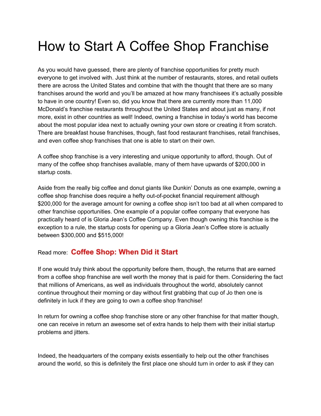 how to start a coffee shop franchise
