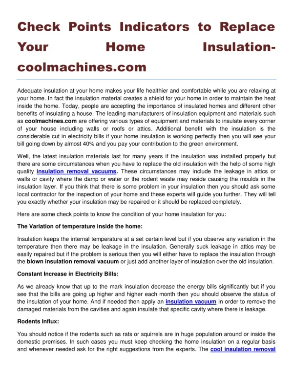 Check Points Indicators to Replace Your Home Insulation coolmachines.com