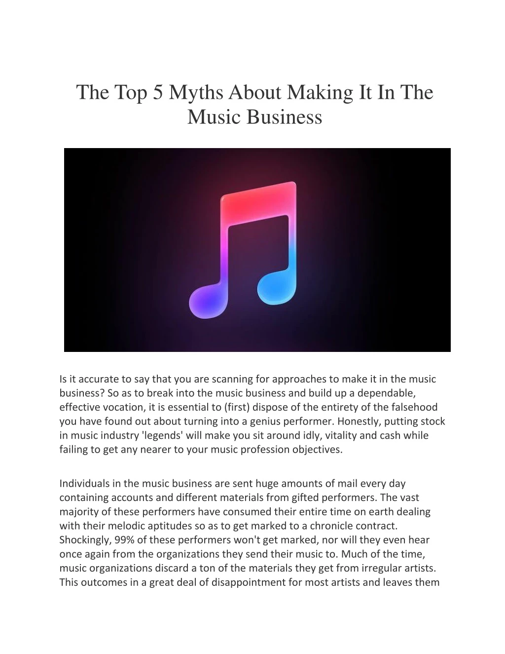 the top 5 myths about making it in the music