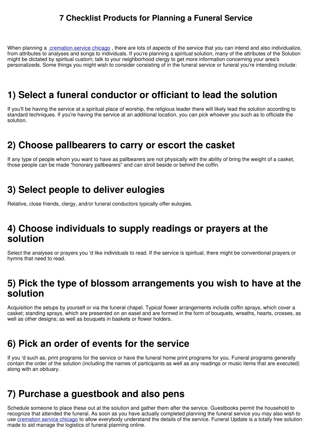 7 checklist products for planning a funeral