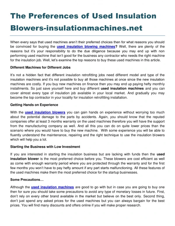 the preferences of used insulation blowers