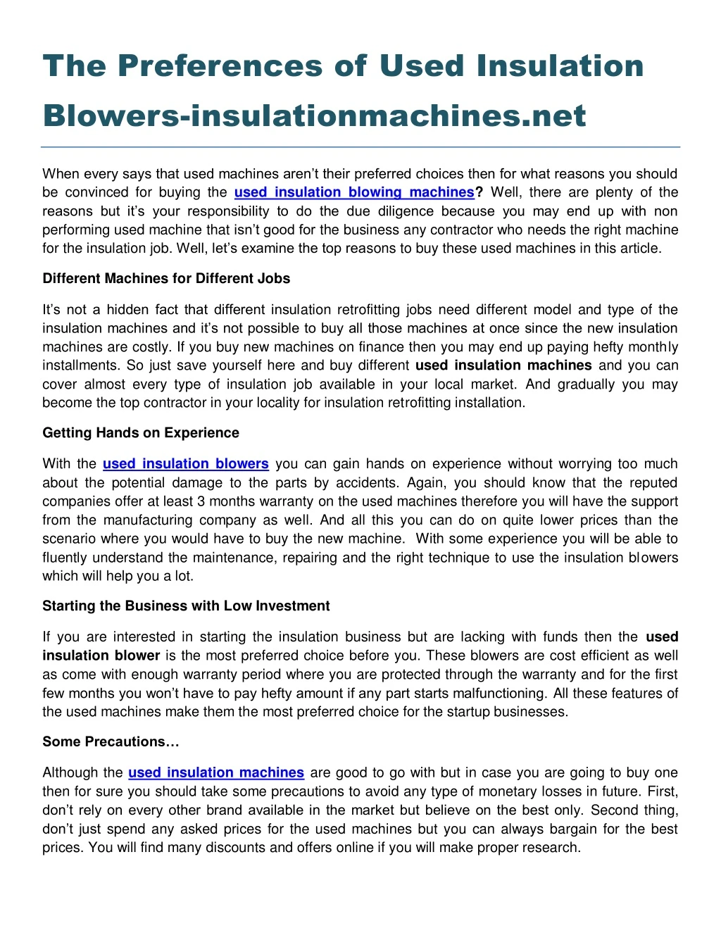 the preferences of used insulation blowers