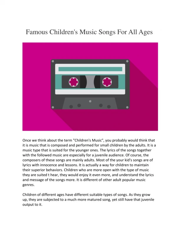 Famous Children's Music Songs For All Ages