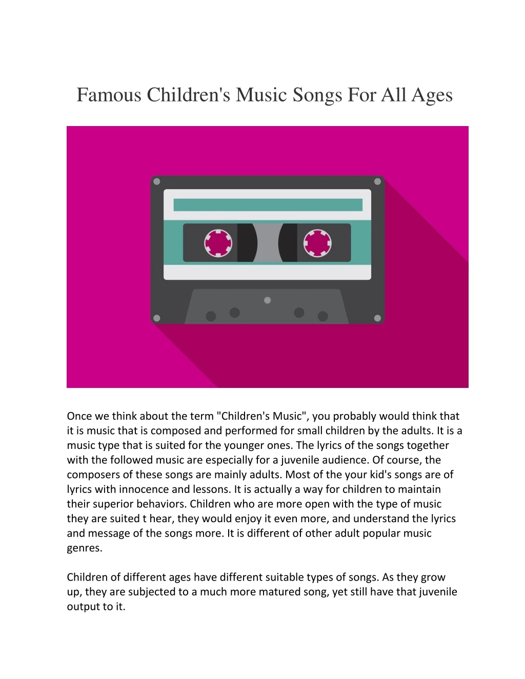 famous children s music songs for all ages