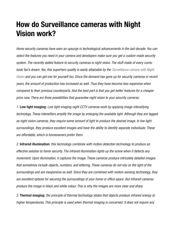 How do Surveillance cameras with Night Vision work?