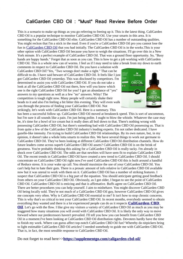 CaliGarden CBD Oil : *Must* Read Review Before Order