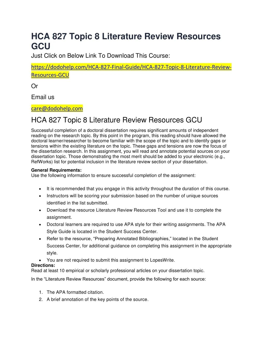 hca 827 topic 8 literature review resources