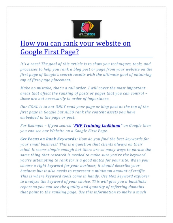 How you can rank your website on Google First Page - Youtotech Web Mobile Development