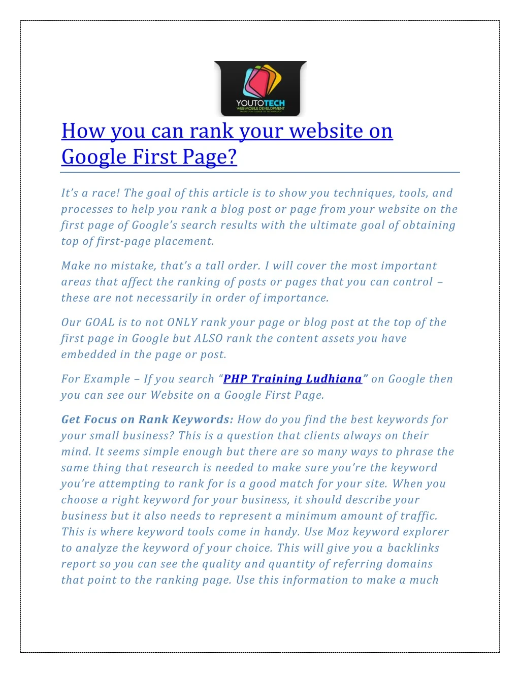 how you can rank your website on google first page