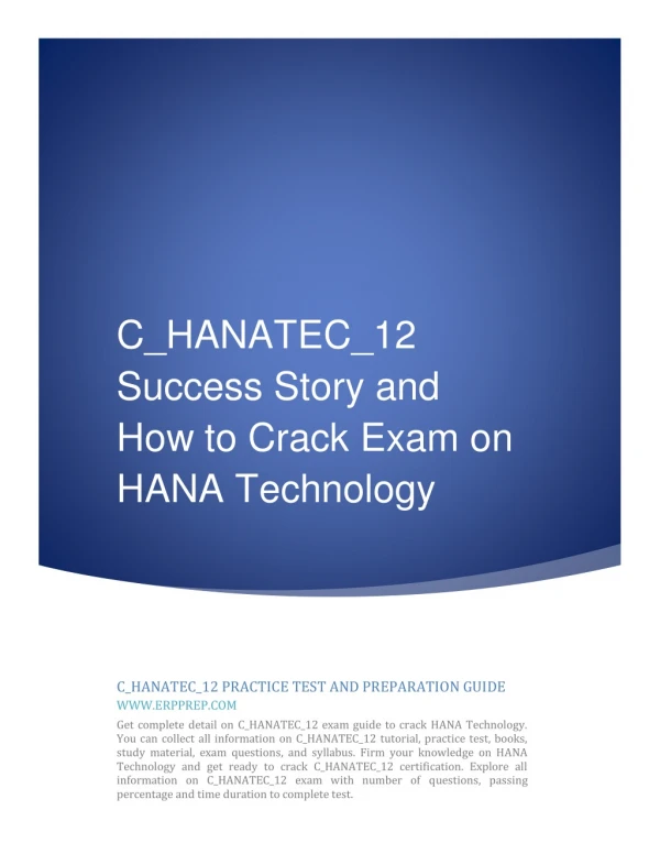 C_HANATEC_12 Success Story and How to Crack Exam on HANA Technology