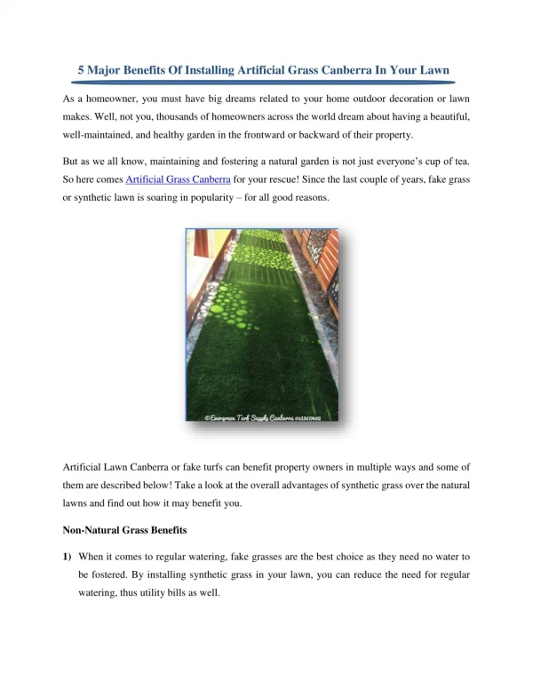 5 Major Benefits Of Installing Artificial Grass Canberra In Your Lawn