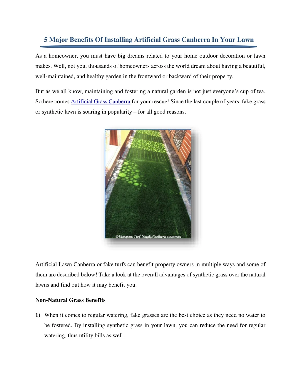 5 major benefits of installing artificial grass