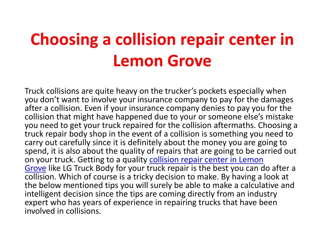 choosing a collision repair center in lemon grove