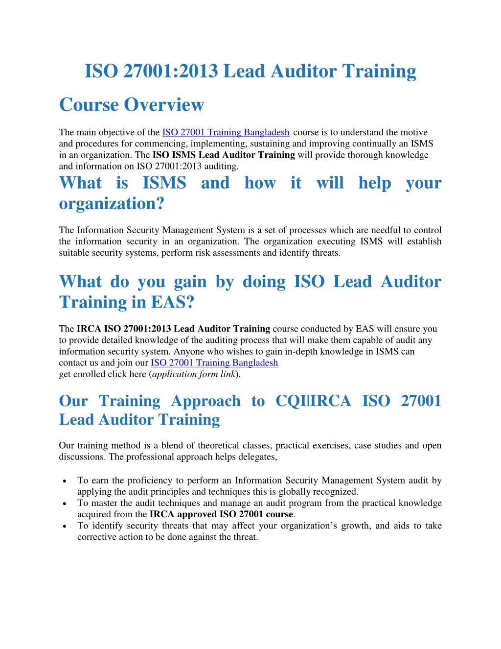 iso 27001 2013 lead auditor training