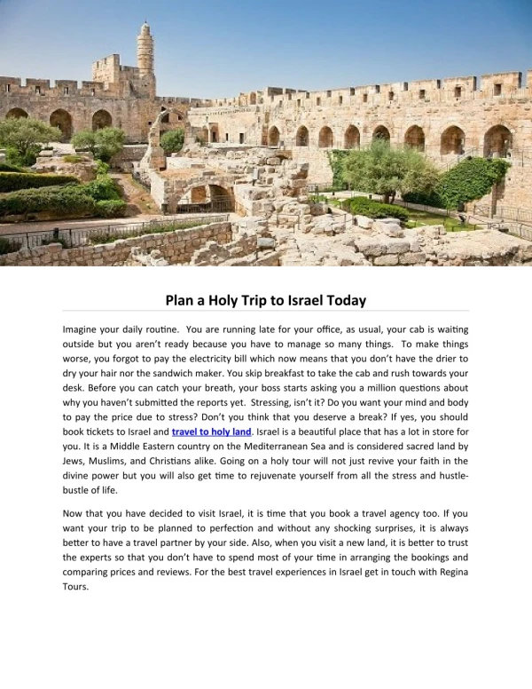 Plan a Holy Trip to Israel Today