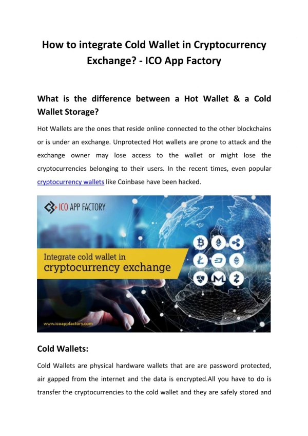 How to integrate Cold Wallet in Cryptocurrency Exchange? - ICO App Factory