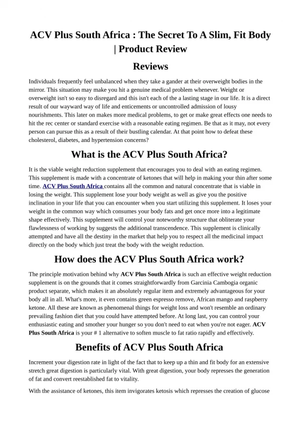 ACV Plus South Africa