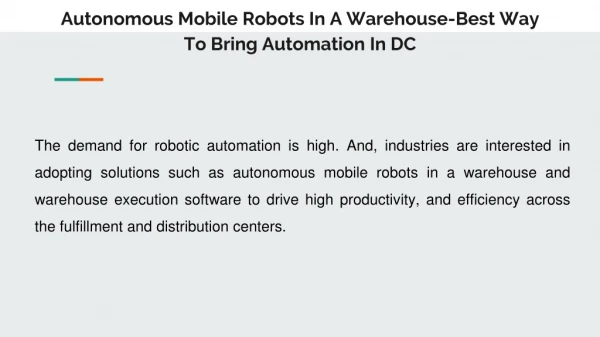 Autonomous Mobile Robots In A Warehouse-Best Way To Bring Automation In DC