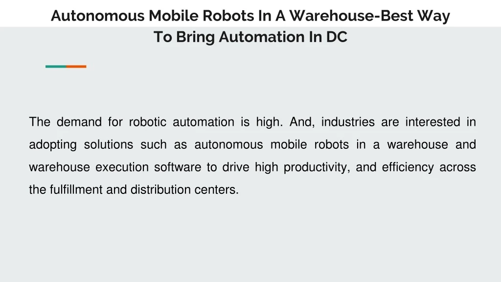 autonomous mobile robots in a warehouse best way to bring automation in dc