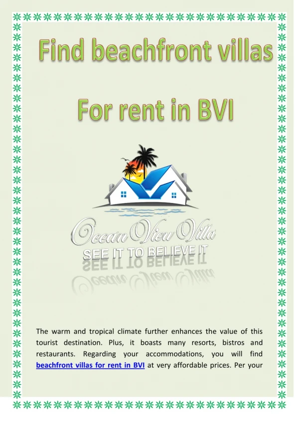 find beachfront villas for rent in BVI
