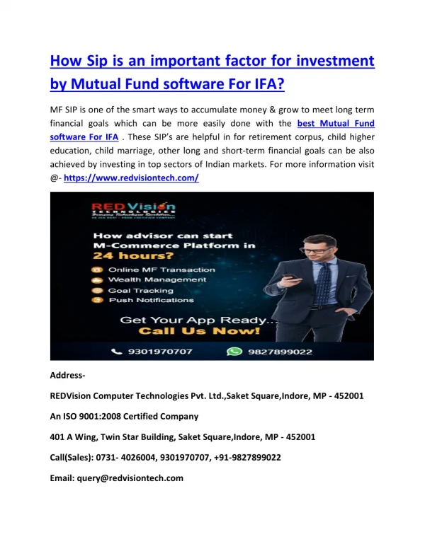 How Sip is an important factor for investment by Mutual Fund software For IFA?