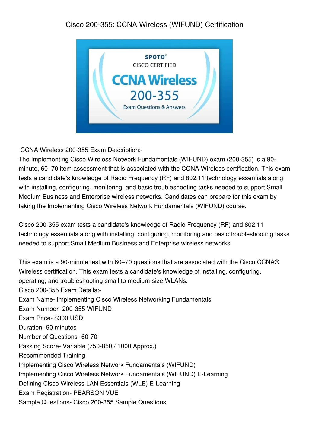 cisco 200 355 ccna wireless wifund certification