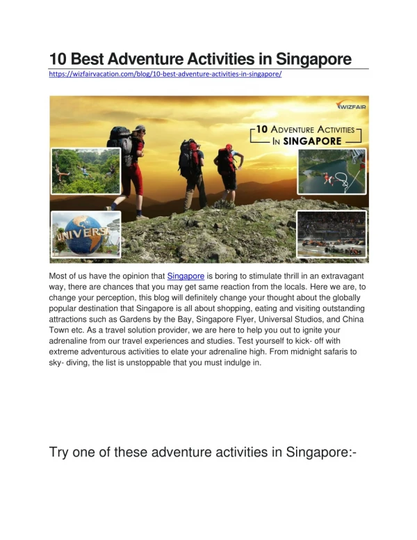 10 Best Adventure Activities in Singapore