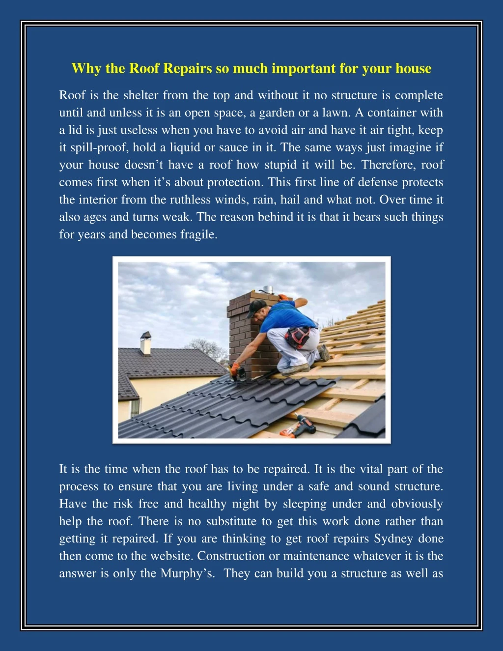 why the roof repairs so much important for your