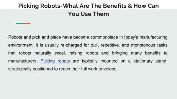 Picking Robots-What Are The Benefits & How Can You Use Them