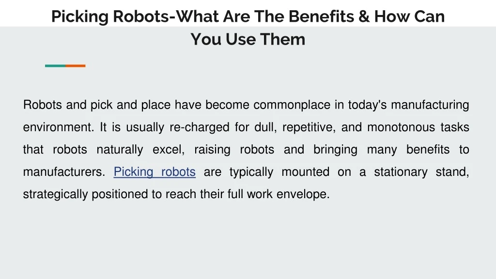 picking robots what are the benefits how can you use them